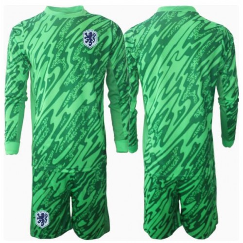 Stroje piłkarskie Niderlandy Bramkarskie Koszulka Podstawowej dla dzieci ME 2024 Długi Rękaw (+ szorty)